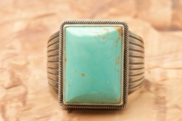 Kingman Turquoise Burnished Sterling Silver Navajo Ring